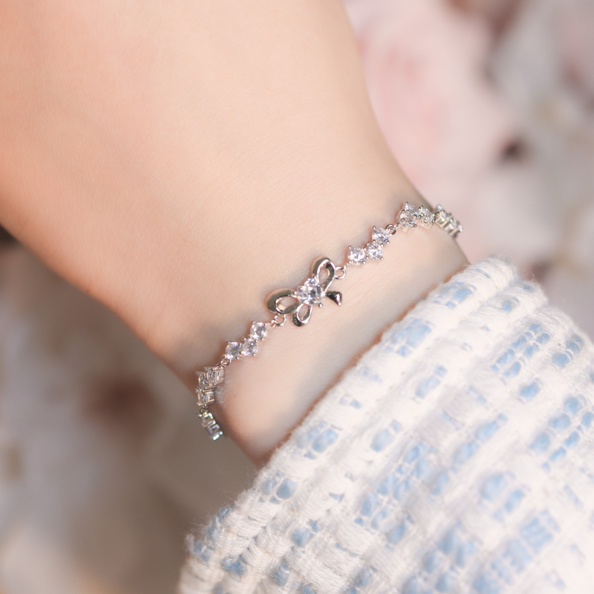 | 925純銀・厚鍍白金 | 愛意許願結手鏈 | BR1239 |