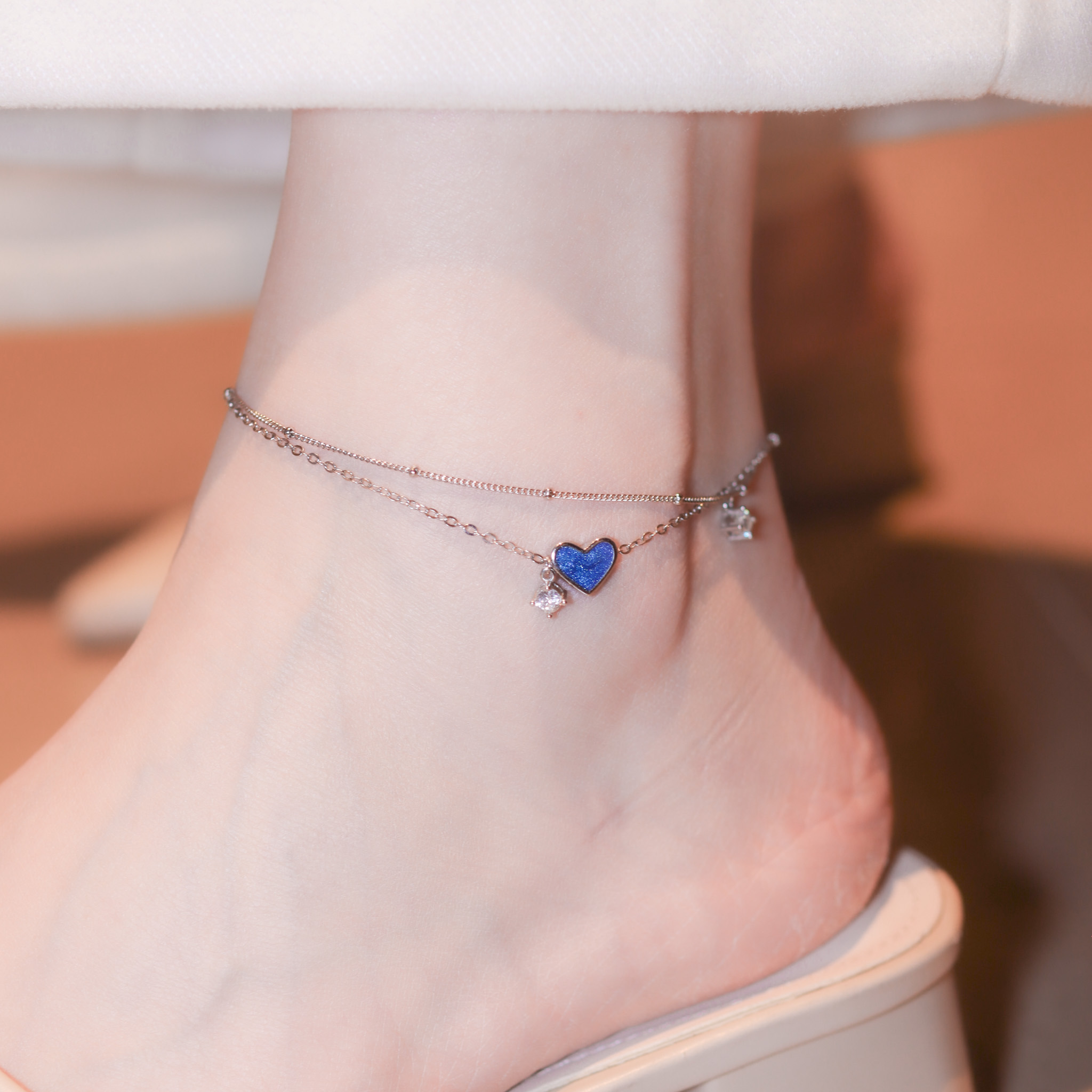 | 925純銀・白金 | 漫紫心意雙層腳鏈 | AN0122 |