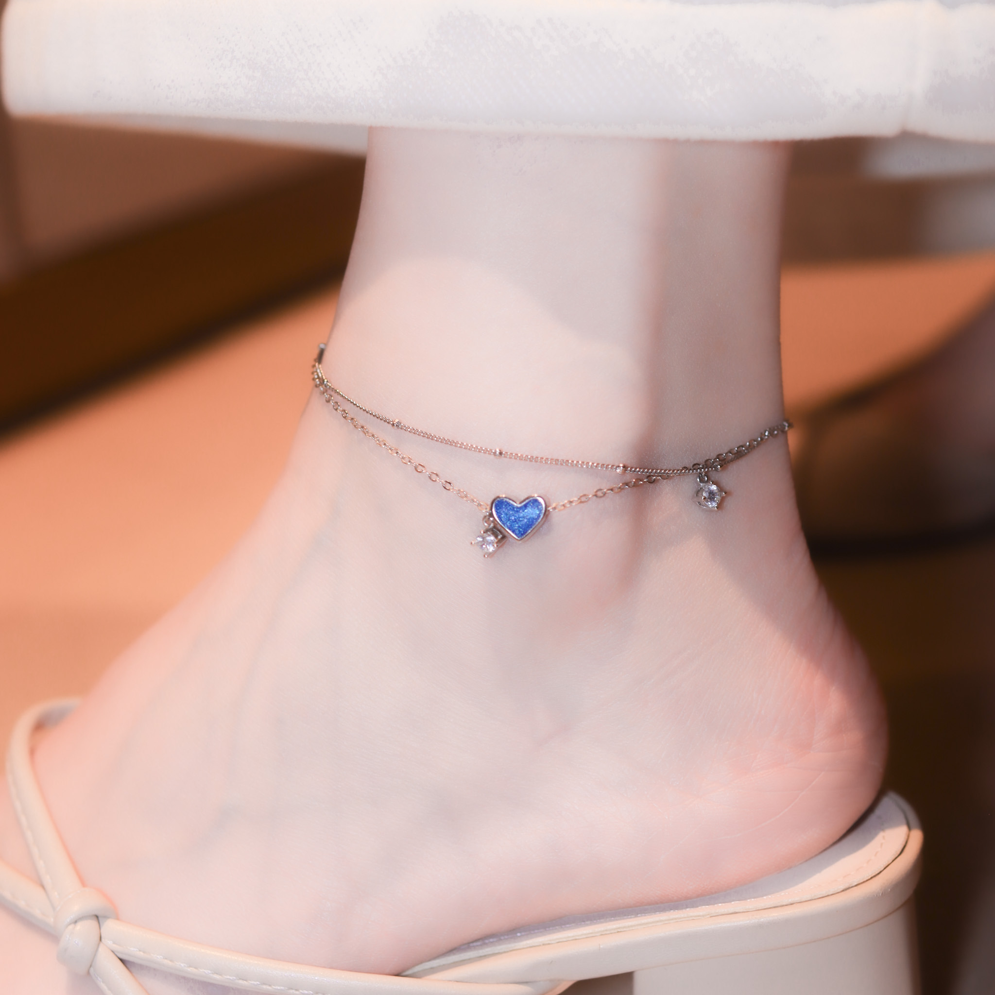 | 925純銀・白金 | 漫紫心意雙層腳鏈 | AN0122 |