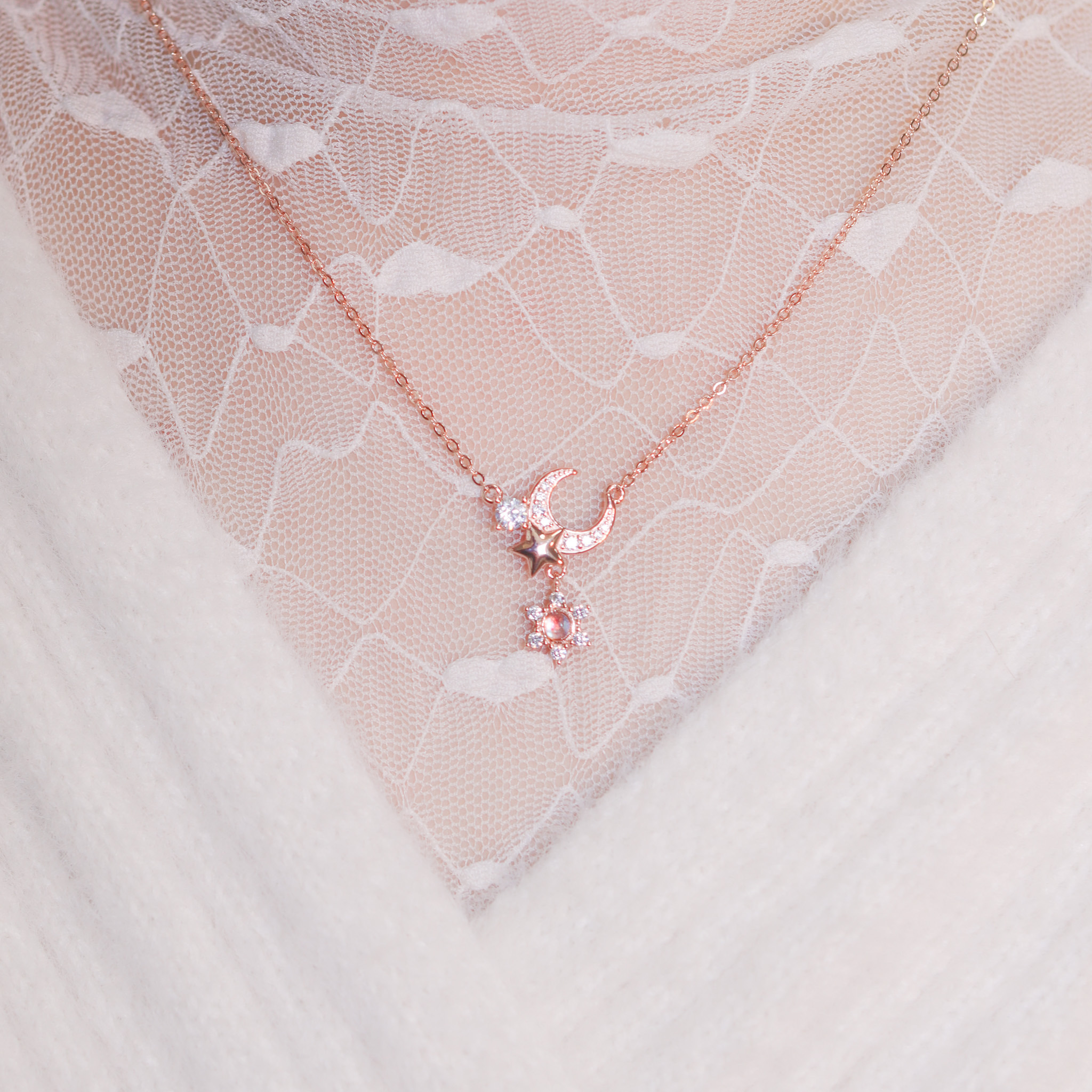 | 925純銀・厚鍍白金・ 厚鍍玫瑰金・琉璃 | 朝暮陪伴你項鍊 (銀/玫瑰金) | NE1329 |