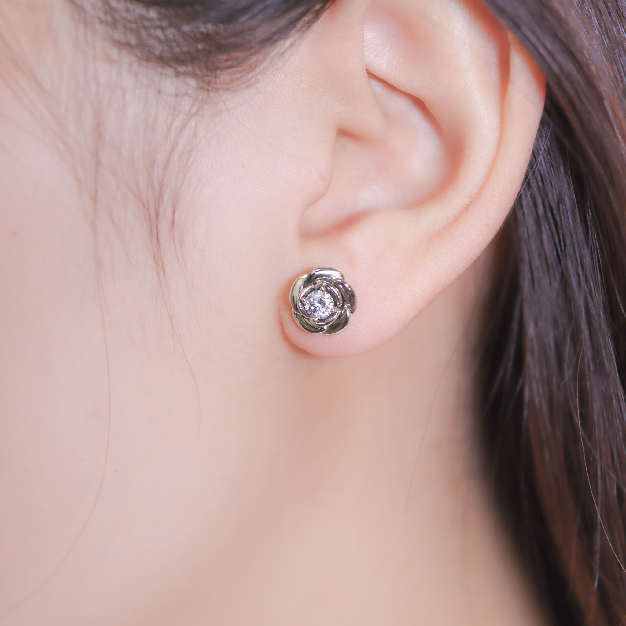 | 925純銀・厚鍍白金・ 厚鍍玫瑰金 | 玫瑰花義耳環 (銀/玫瑰金) | EA0933 |