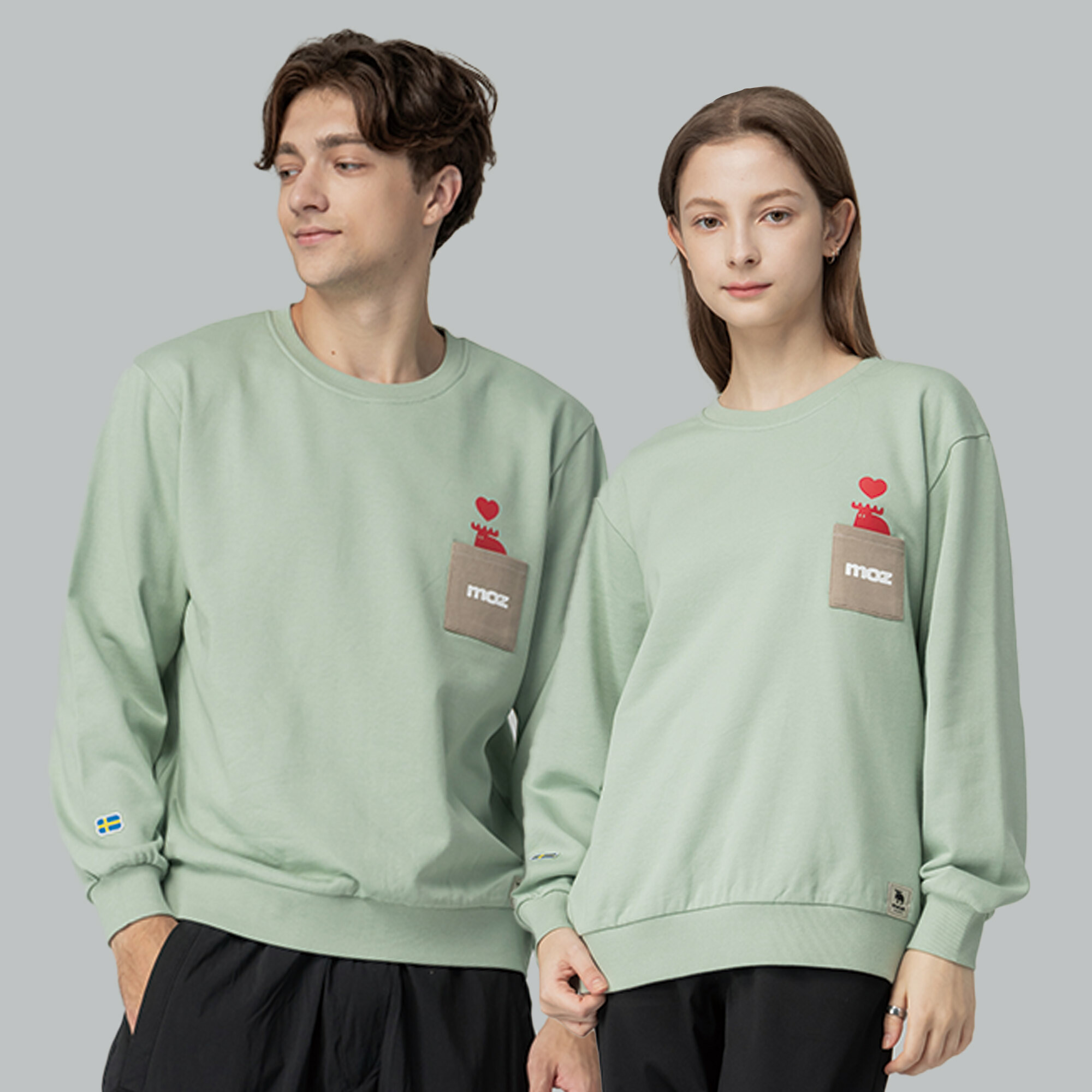 moz瑞典 立體口袋駝鹿 100%純棉 大學T -薄荷綠(亞洲版)男女共款