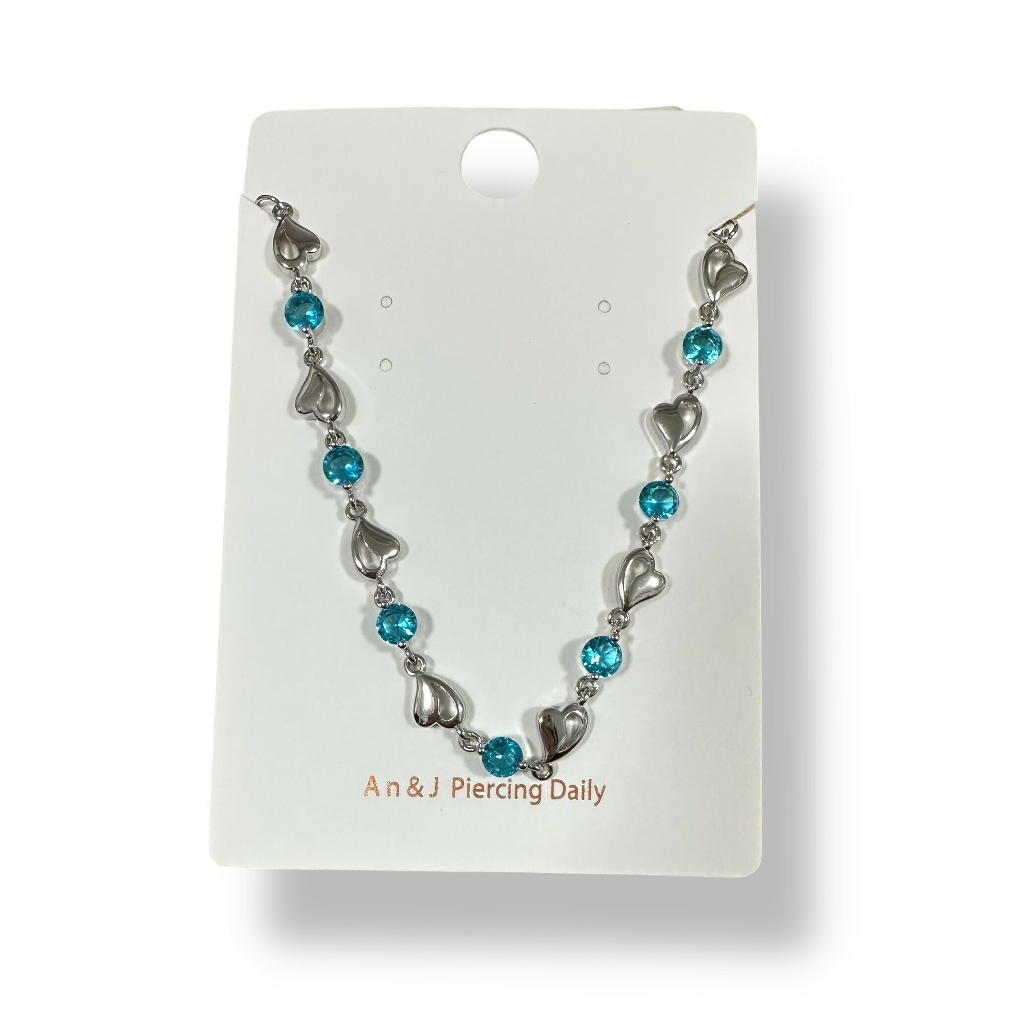 合金手鍊-半簍空愛心交錯圓鋯 (藍)