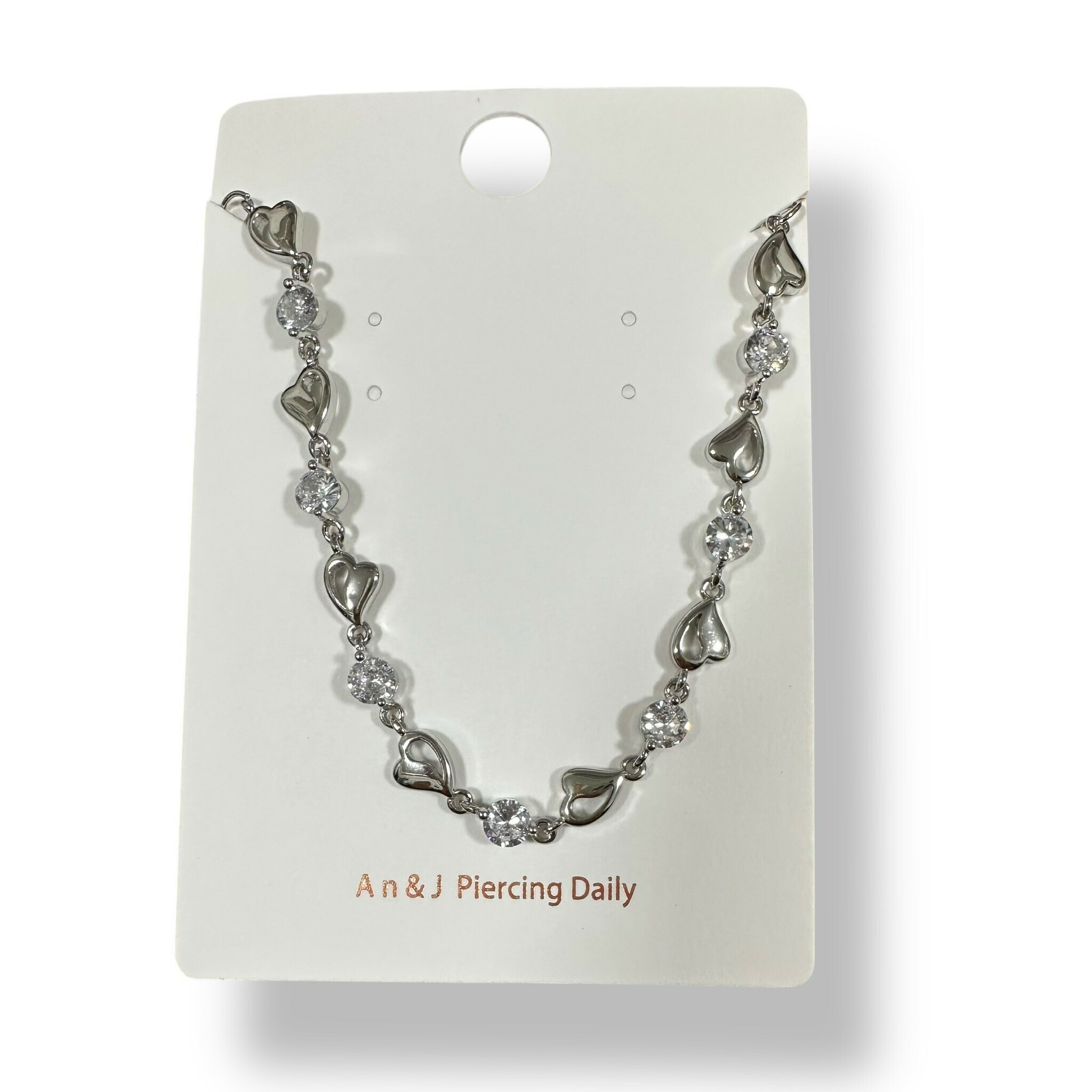 合金手鍊-半簍空愛心交錯圓鋯 (白)