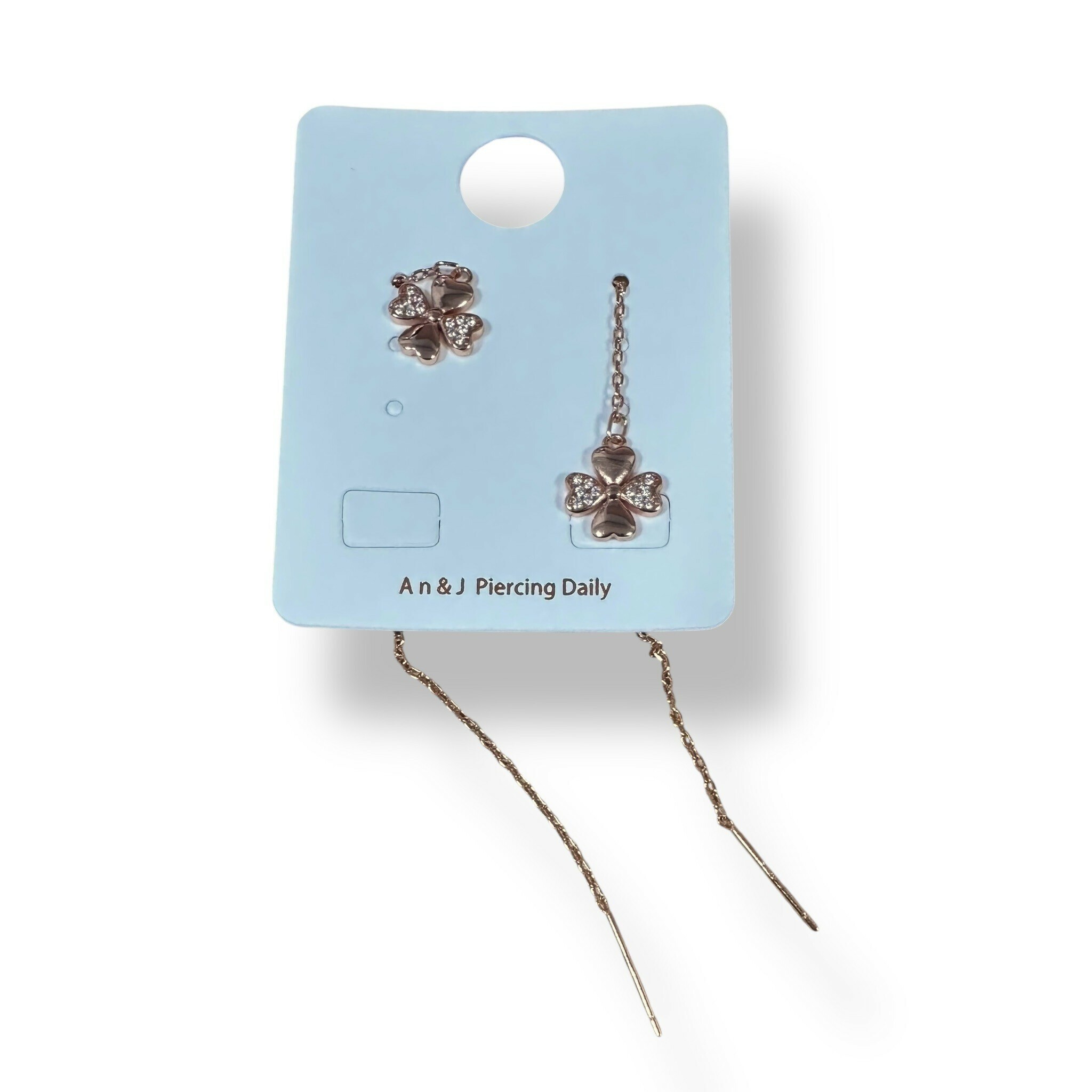 鏈條式-兩葉滿鋯四葉草 玫瑰金(銀針)