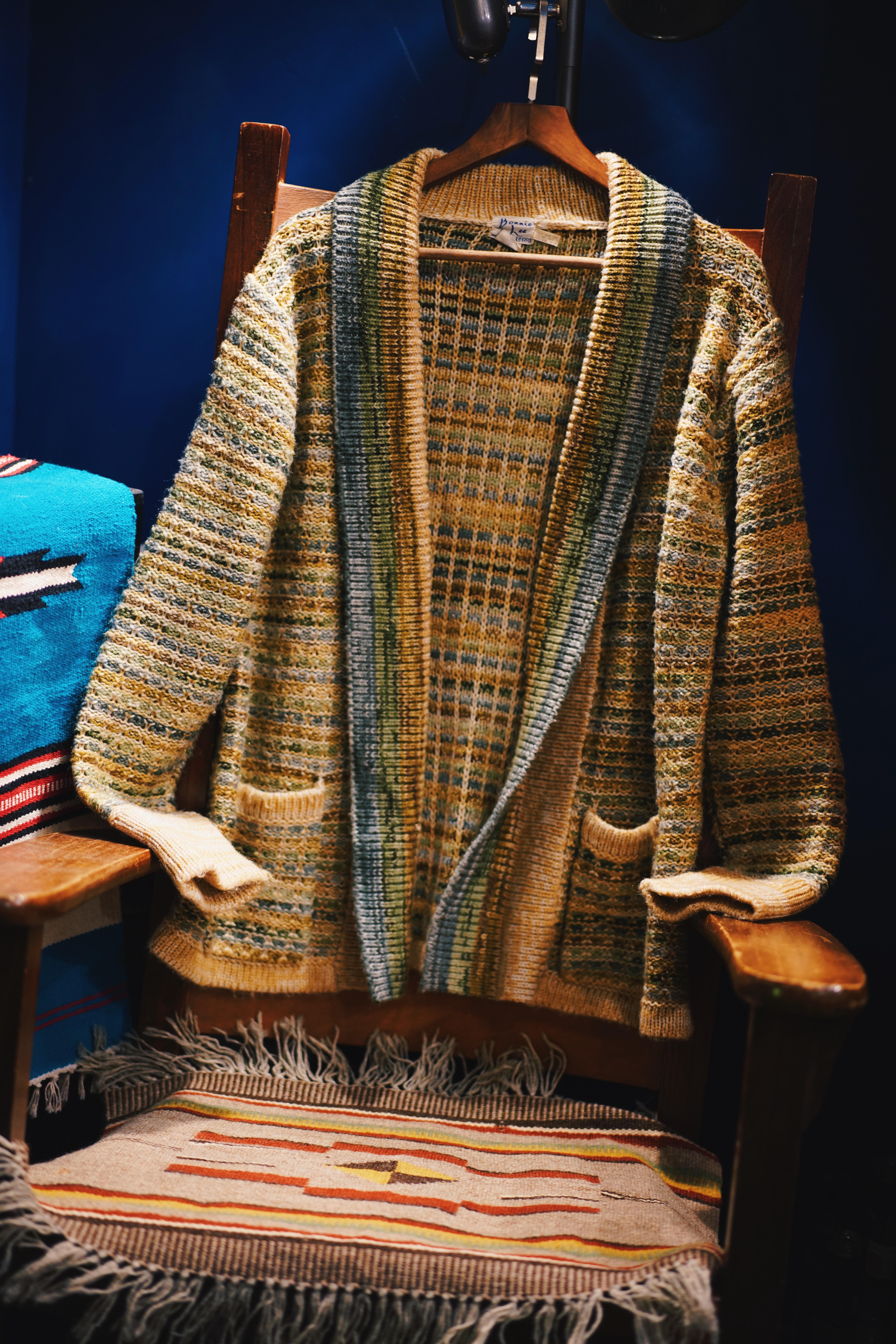 60s Vintage USA Smoking Jacket /幾何圖騰圓駁領針織外套