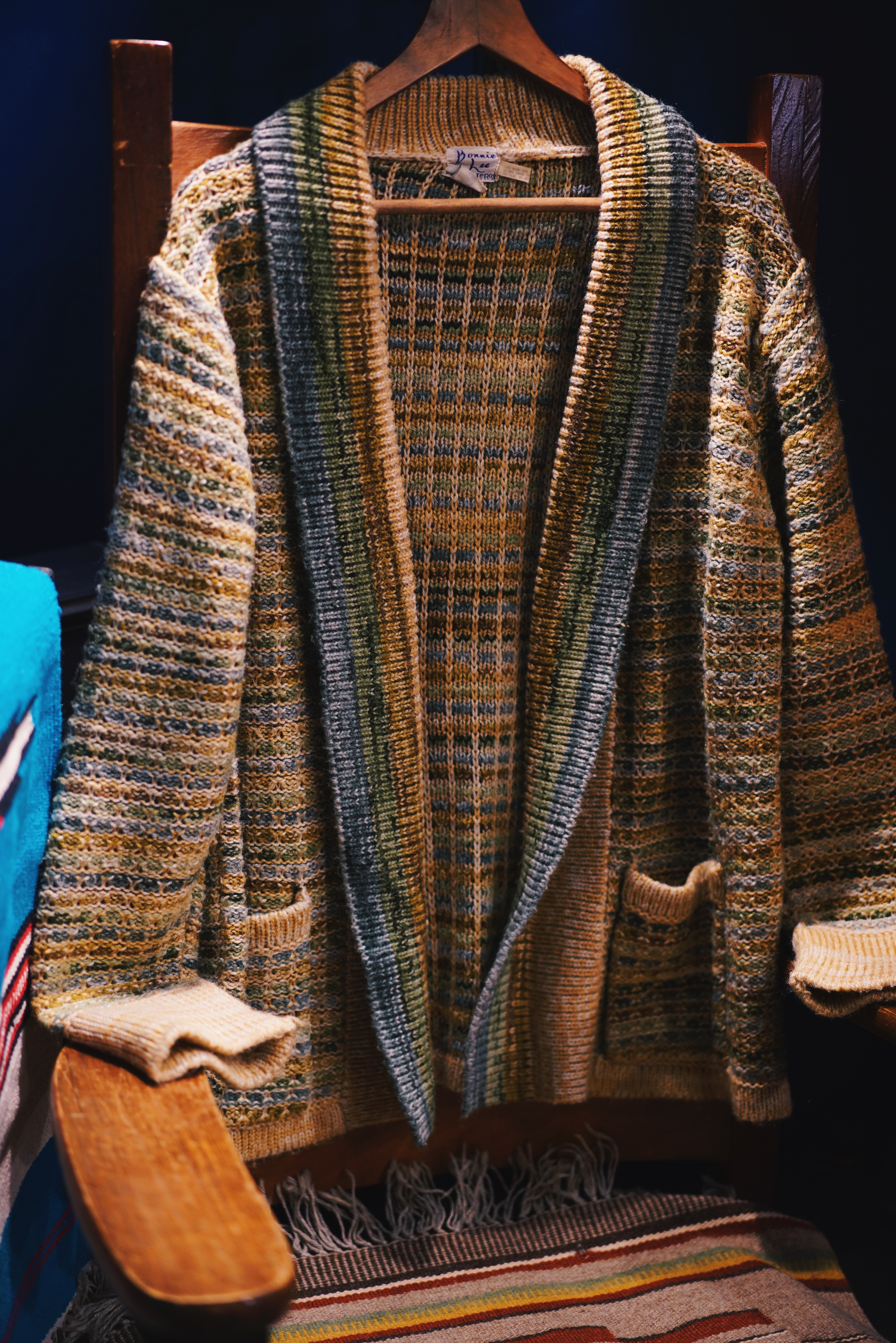 60s Vintage USA Smoking Jacket /幾何圖騰圓駁領針織外套