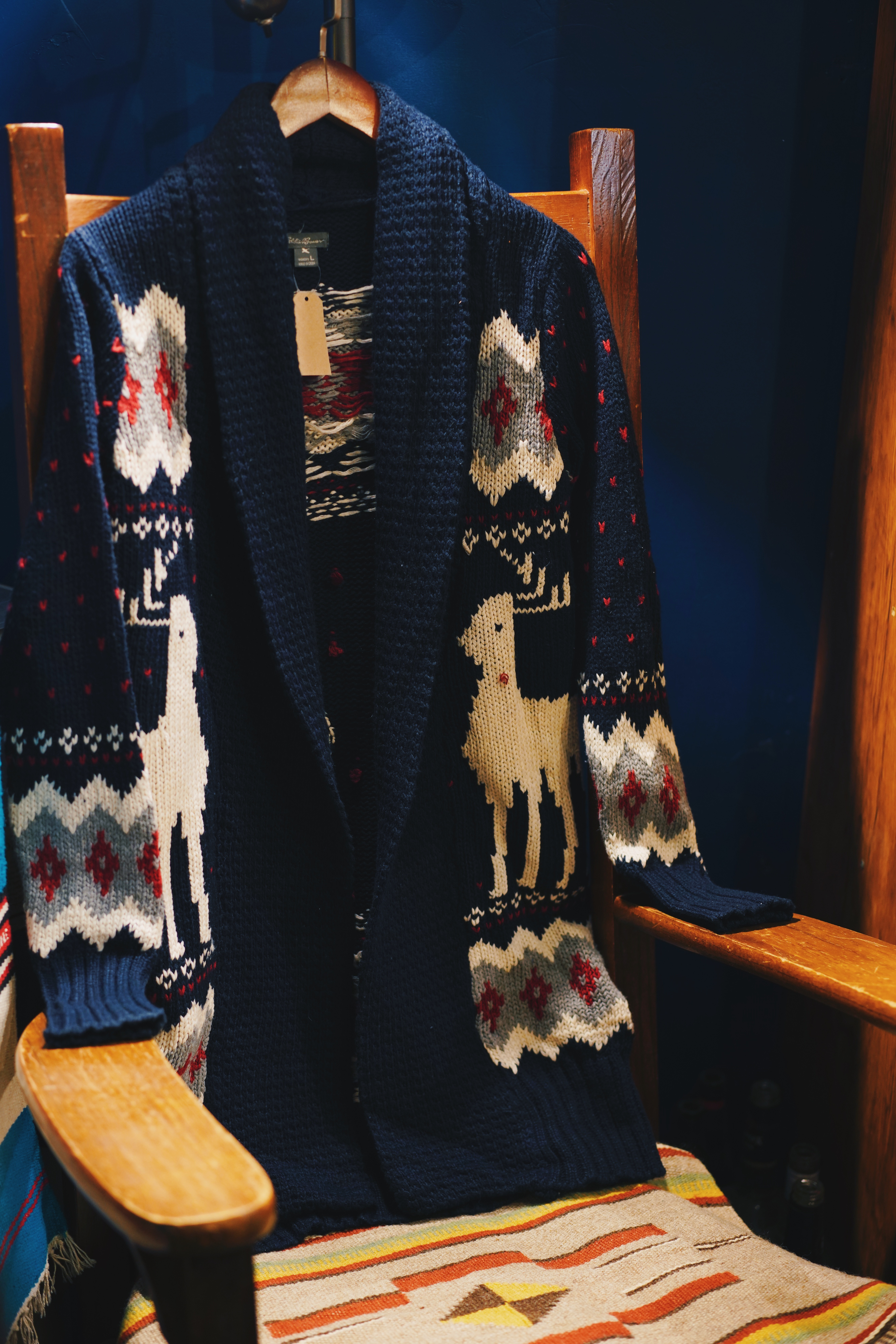 Folk Pattern Smoking Jacket / Eddie Bauer印地安動物圖騰圓駁領針織外套