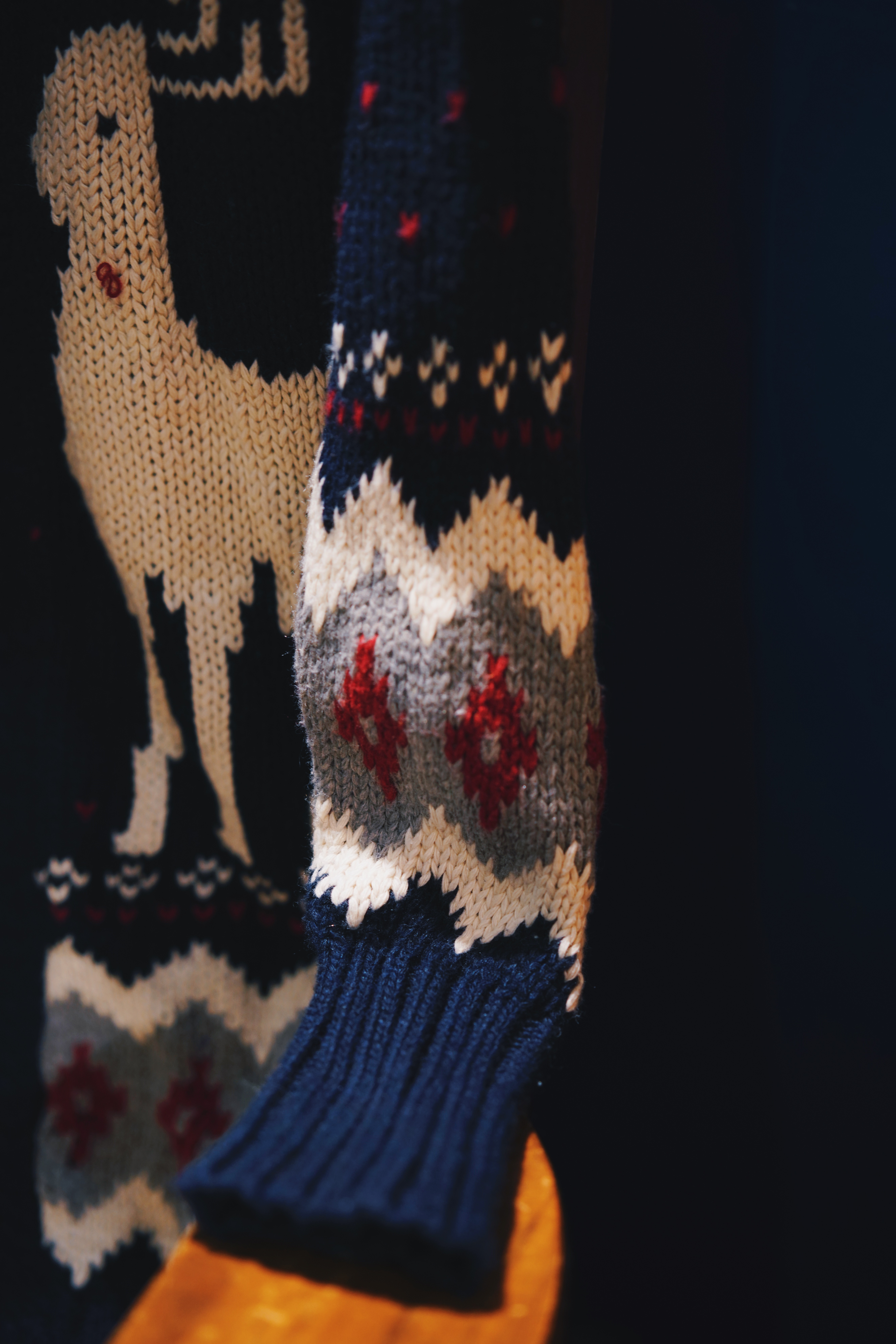 Folk Pattern Smoking Jacket / Eddie Bauer印地安動物圖騰圓駁領針織外套