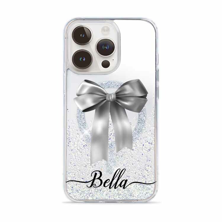 【特惠款】iPhone 15 Pro灰色蝴蝶結 Bella 閃耀鏡面殼 (MagSafe)