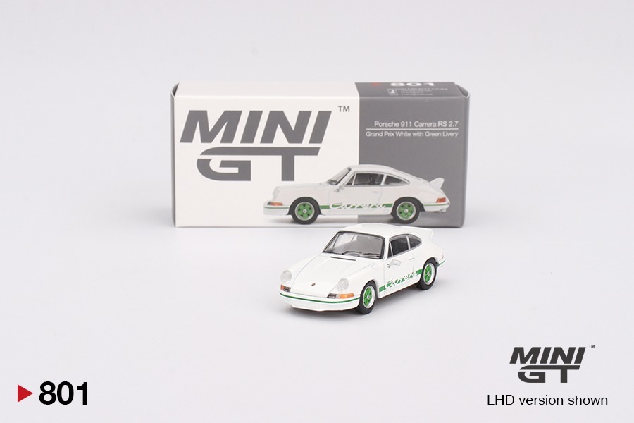 Mini GT 1/64 Porsche 911 Carrera RS 2.7 Grand Prix White with Green Livery 右軚版