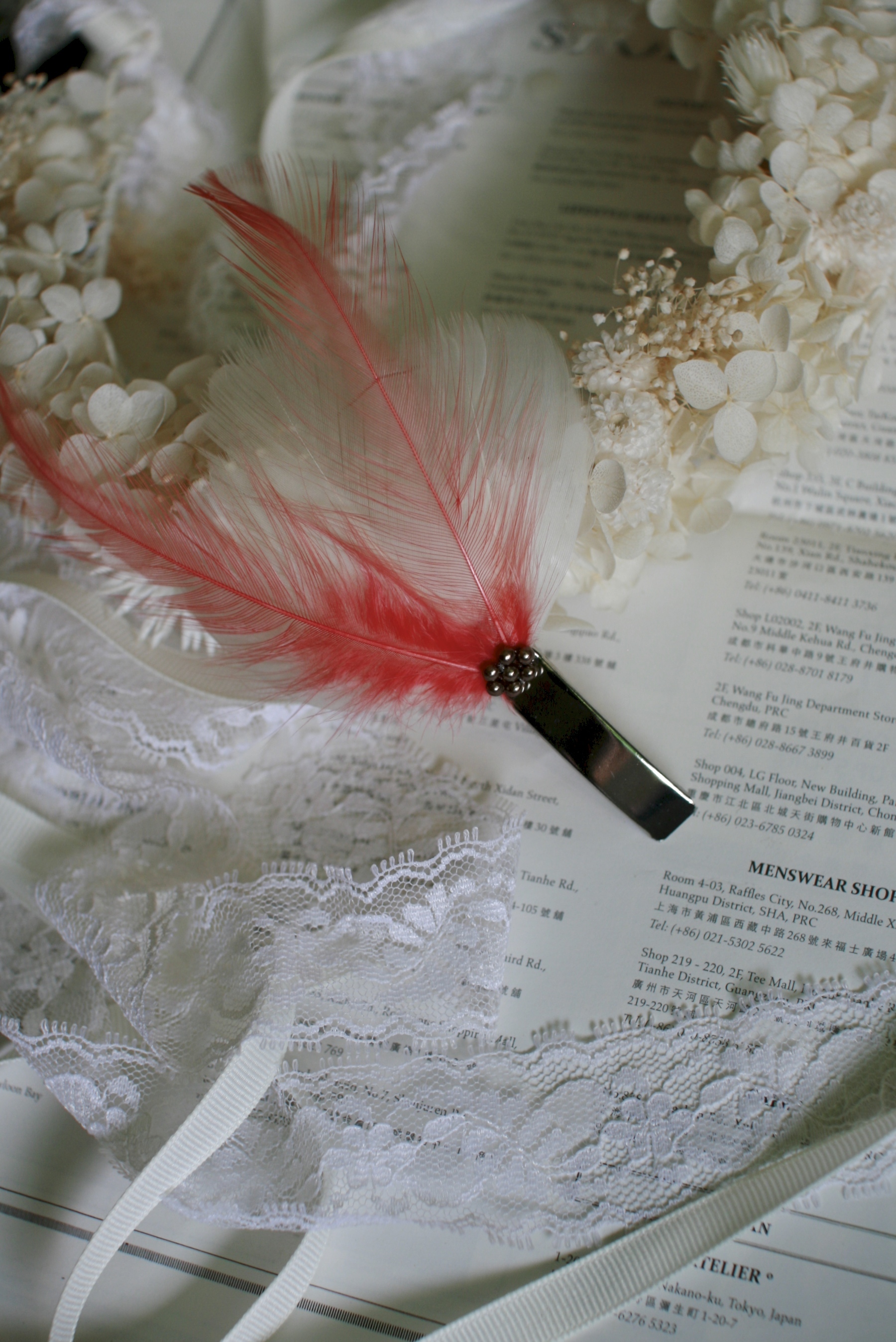 浪漫午茶-粉白色羽毛髮夾