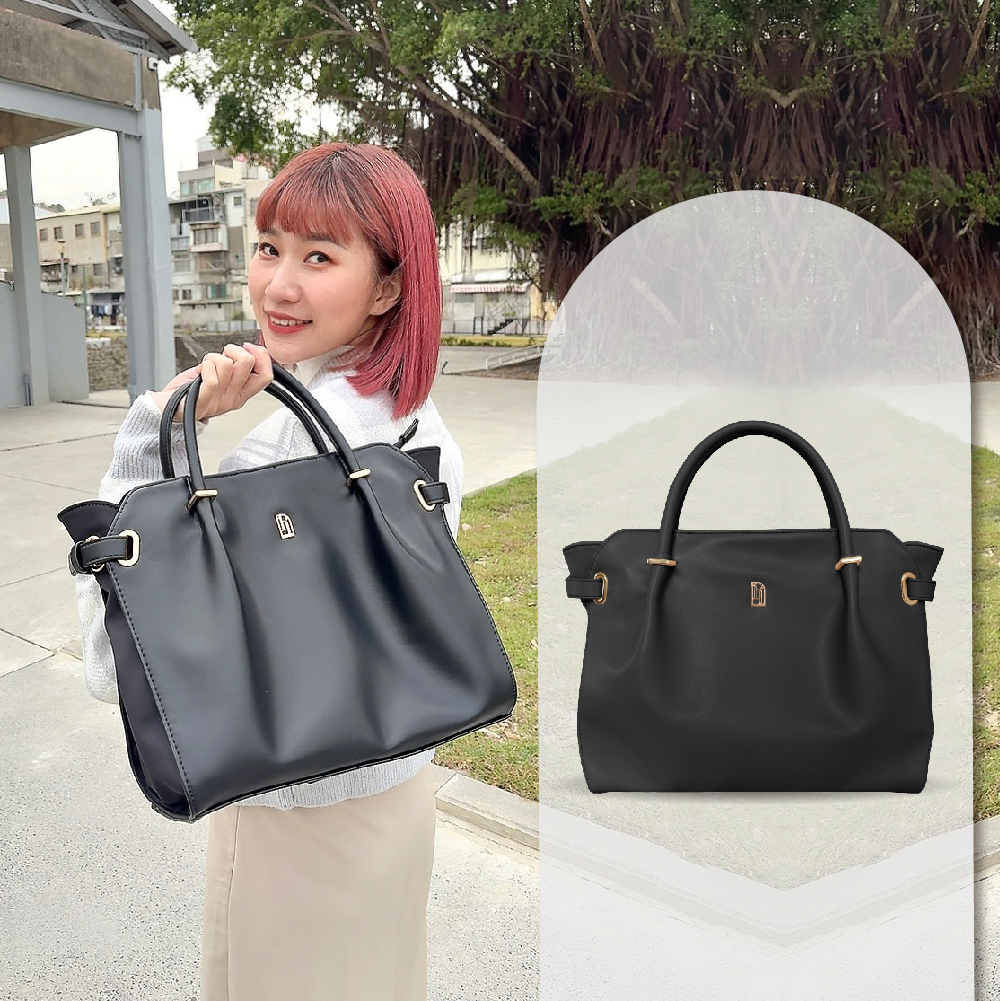 皮革鉑金媽咪包-黑