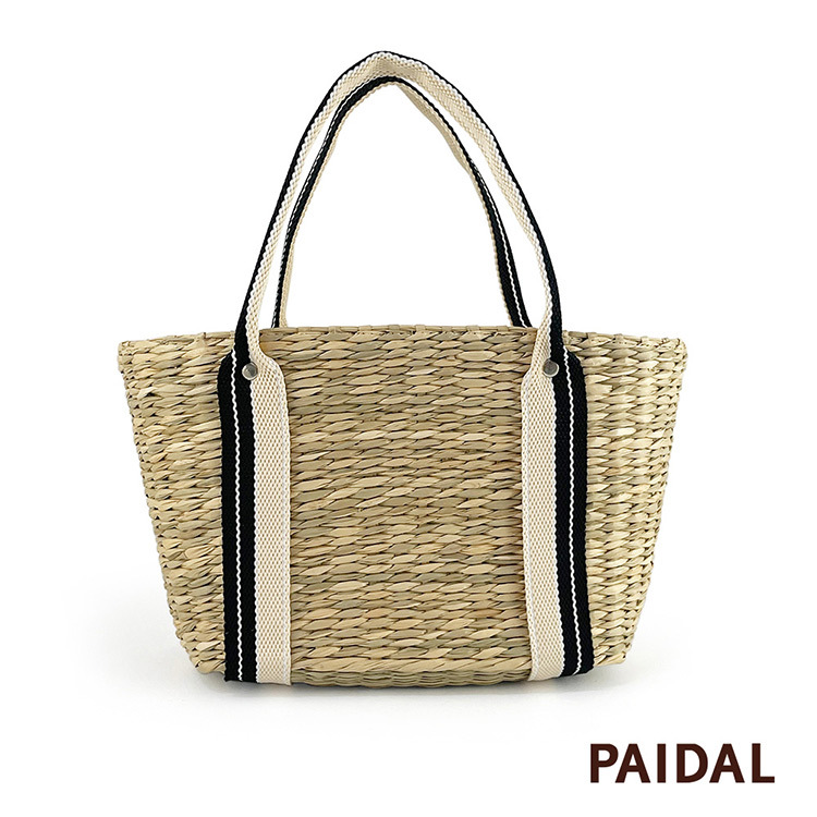 Paidal 小文青手工藤編包草編包托特包手提包-黑