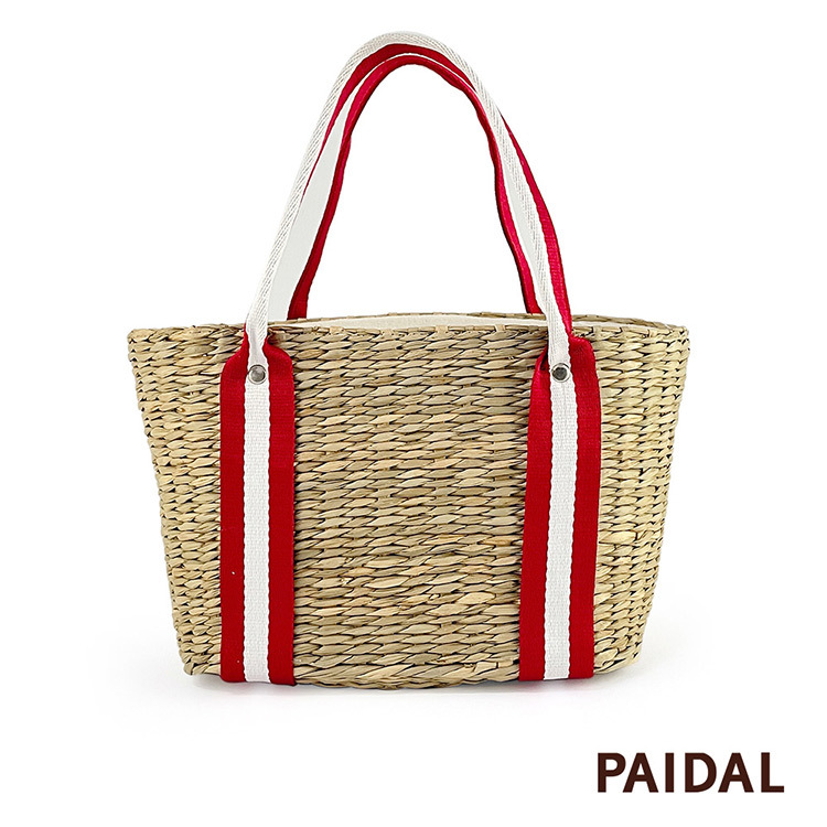 Paidal 小文青手工藤編包草編包托特包手提包-紅