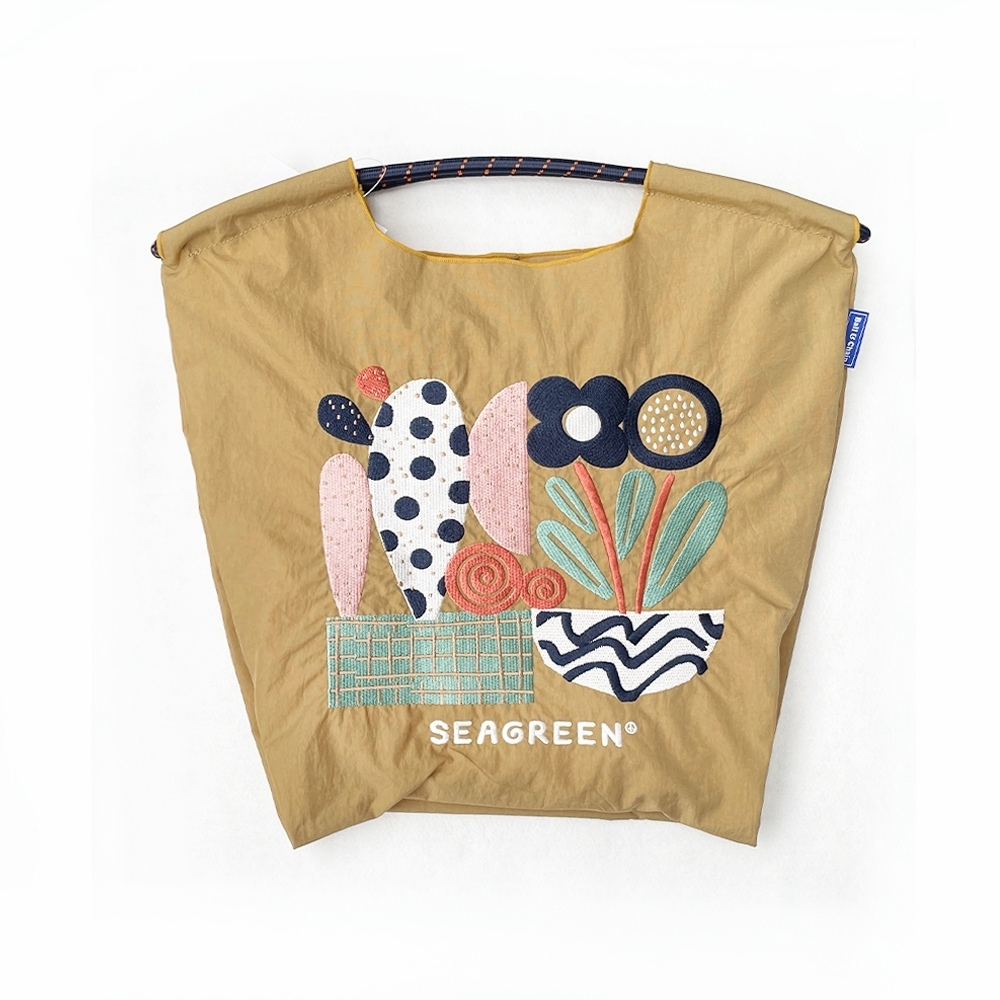 Ball＆Chain 刺繡環保購物袋 M號 - 淺卡其(LSE21S0202-X)