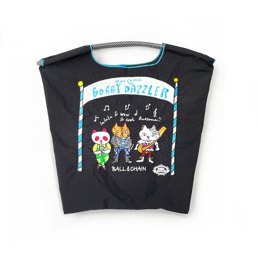Ball＆Chain 刺繡環保購物袋 M號 - 黑 (32200101)