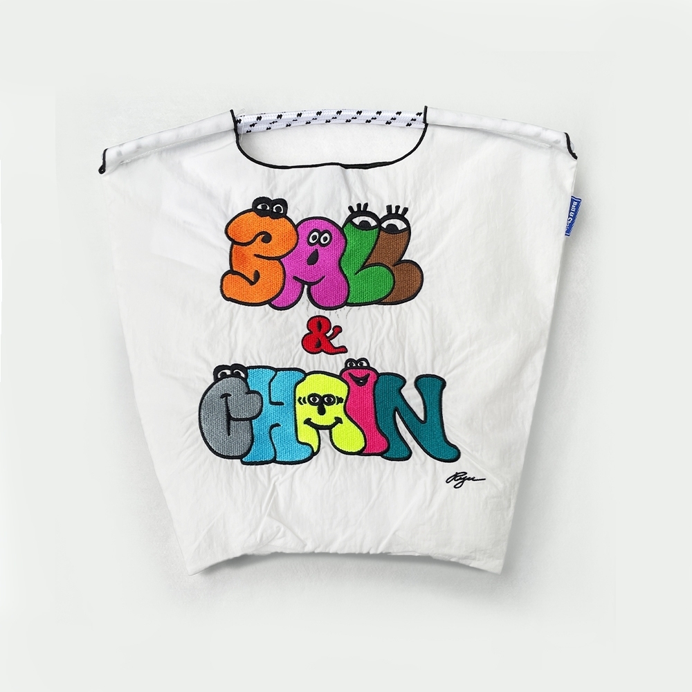 Ball＆Chain 刺繡環保購物袋 M號 - 白 (31400304)