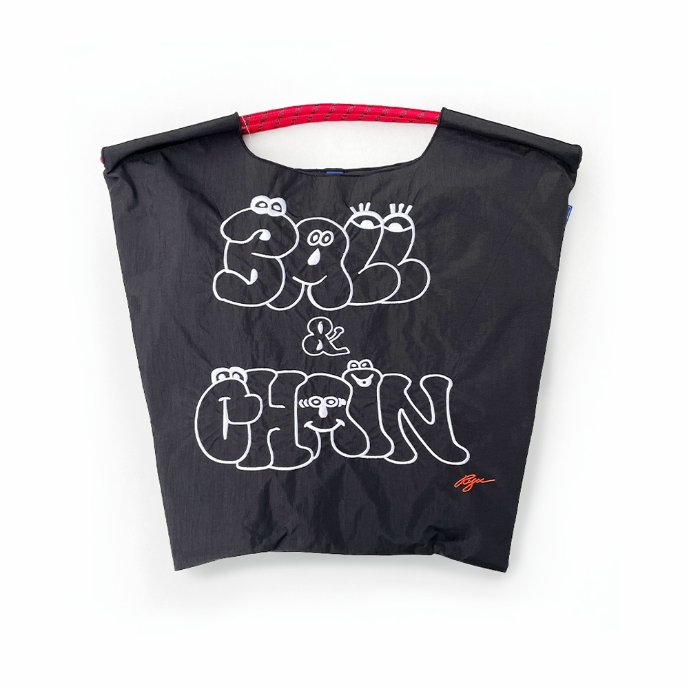 Ball＆Chain 刺繡環保購物袋 M號 - 黑 (31400301)