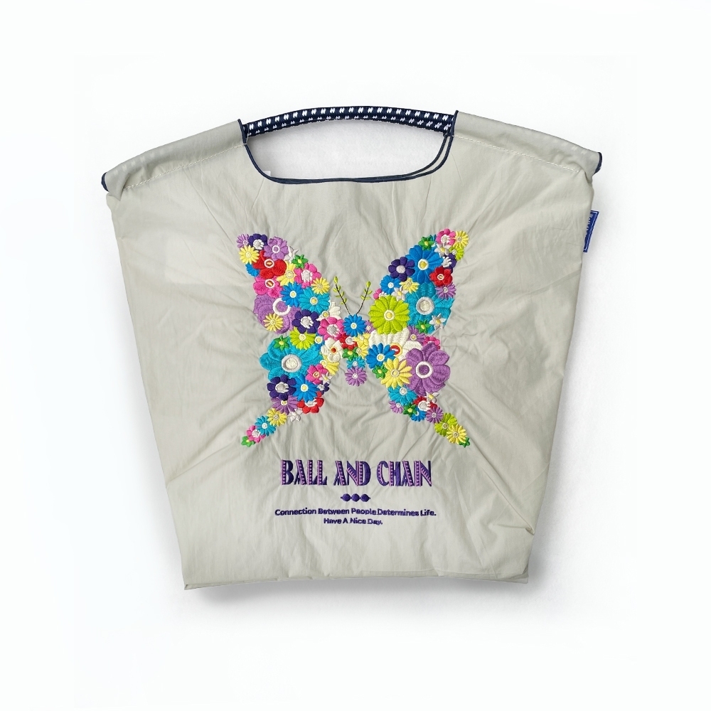 Ball＆Chain 刺繡環保購物袋 M號 - 淺灰 (30101527)