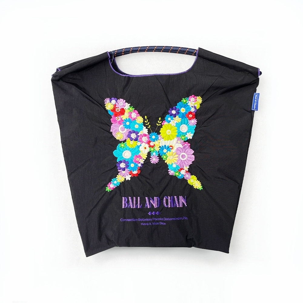 Ball＆Chain 刺繡環保購物袋 M號 - 黑 (30101501)