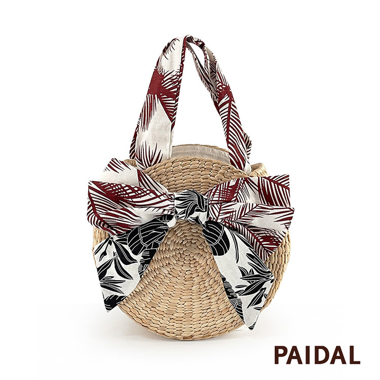 Paidal 海島假期絲巾蝴蝶結手工藤編包草編包手提包