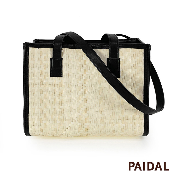 Paidal 值得擁有的托特包手工藤編包草編包肩背包-黑