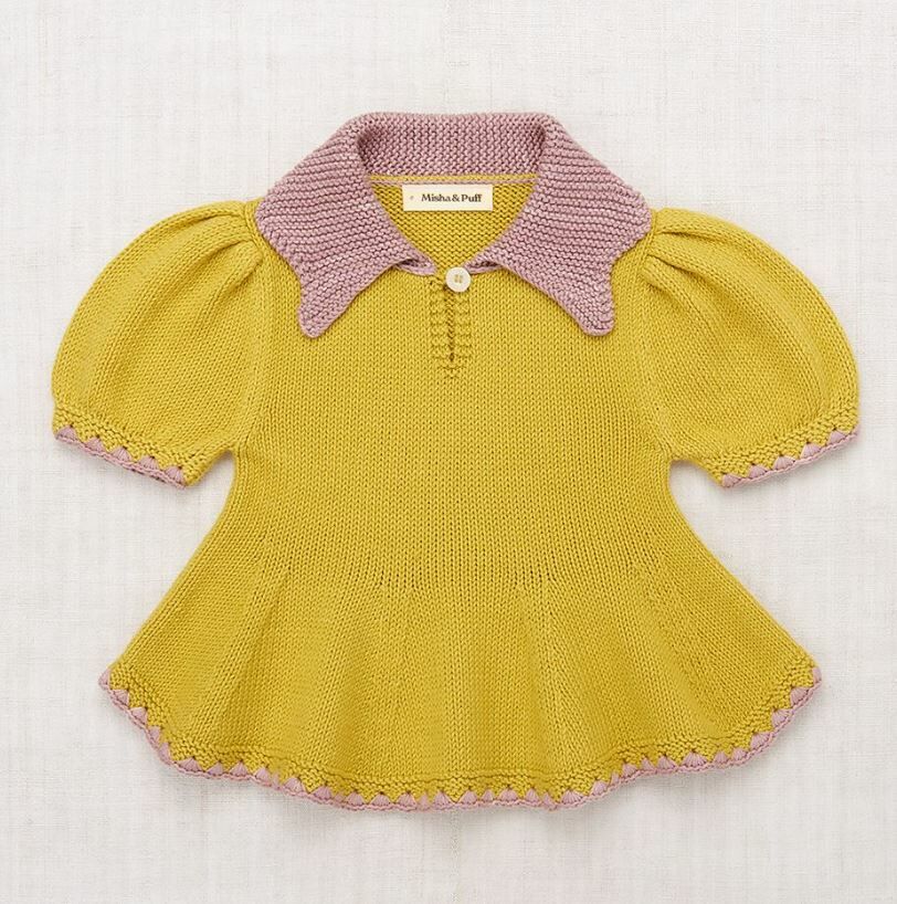 Misha & Puff  泡泡袖跳色鉤邊上衣 Crochet Trim Puff Top - Winter Wheat