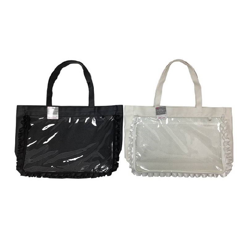 緞帶推活手提袋/黑、白 43.5x8x31cm