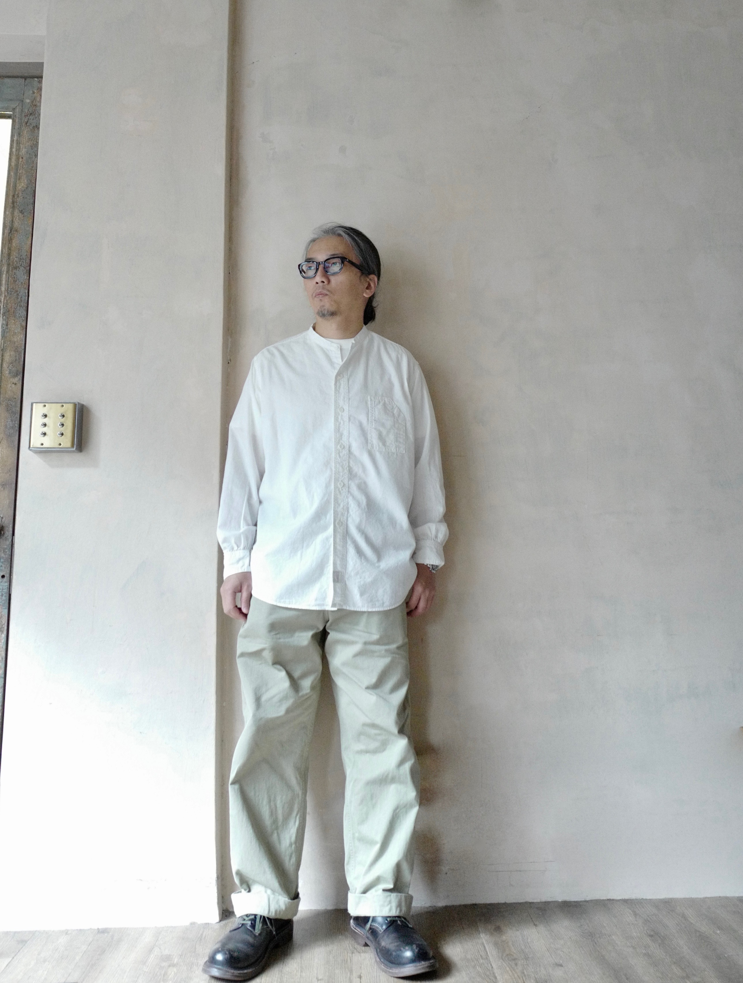 Post O'Alls #1203C-WC Band Collar Shirt MV : classic chambray white