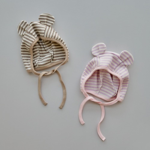 25S/S DTD初春暖色條紋系列-羅紋萌萌耳胎帽