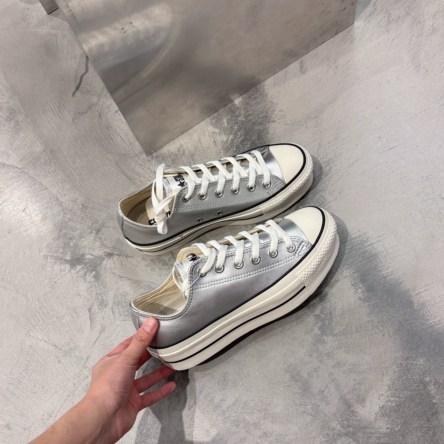 Converse Leather All Star Lifted OX 日本限定 液態銀 皮革 增高 厚底鞋 31314280