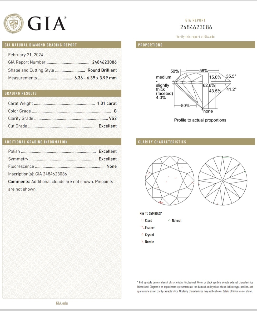 GIA鑽石 1.01 G VS2 3EX NON