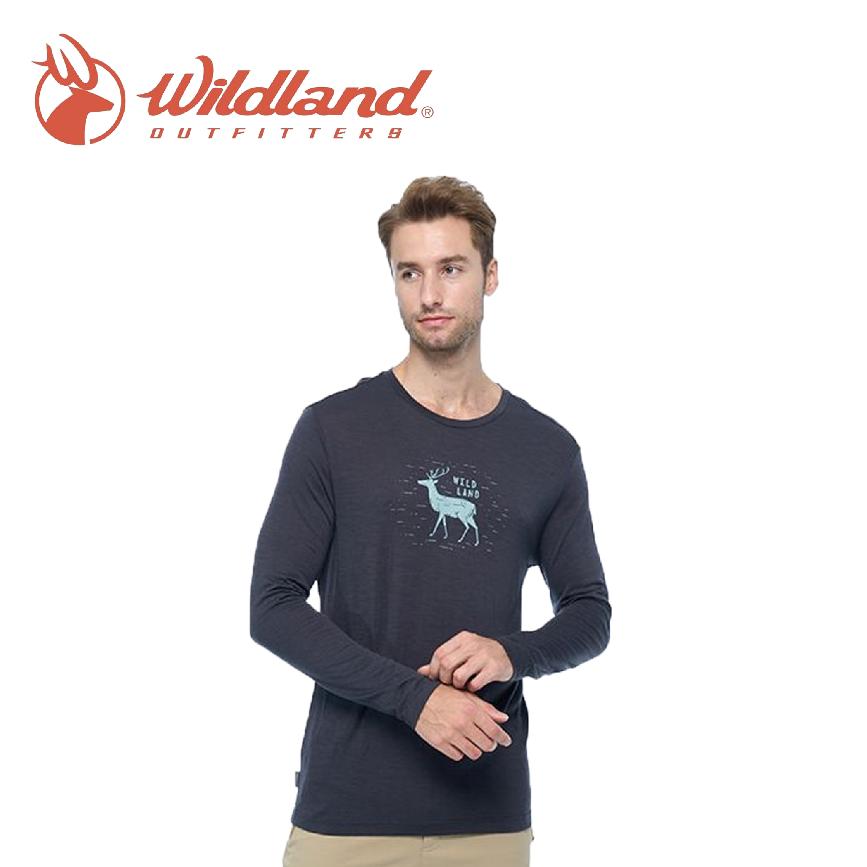 Wildland 荒野 0B02602 100% 美麗諾印花長袖衣 男款 (2色) 登山健行/休閒旅遊 12W02602