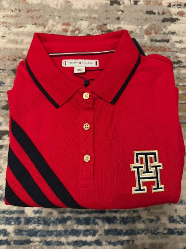 [S] TOMMY HILFIGER DIAGONAL STRIPE BANNER POLO DRESS,RED, 76J5405-600 [FINAL SALE] (STH956)