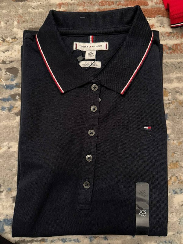 [S] TOMMY HILFIGER TIPPED STRETCH-COTTON LADIES POLO TEE,NAVY, 76J5170-410 [FINAL SALE] (STH959)