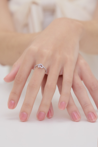 浪漫心鑽可調式戒指(銀)