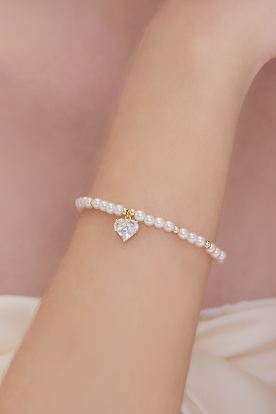 愛心鑲鑽珍珠手鍊