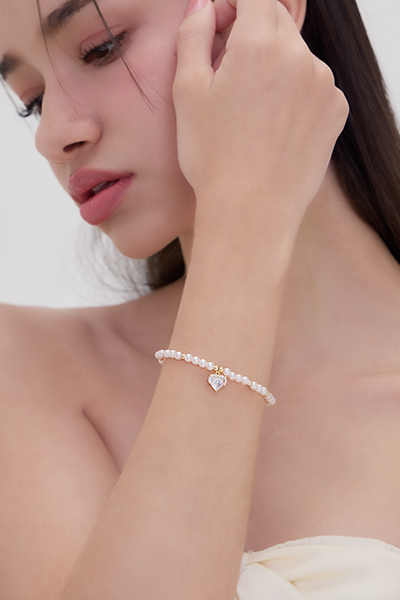 愛心鑲鑽珍珠手鍊