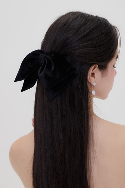 韓系絲絨蝴蝶結髮夾(黑)