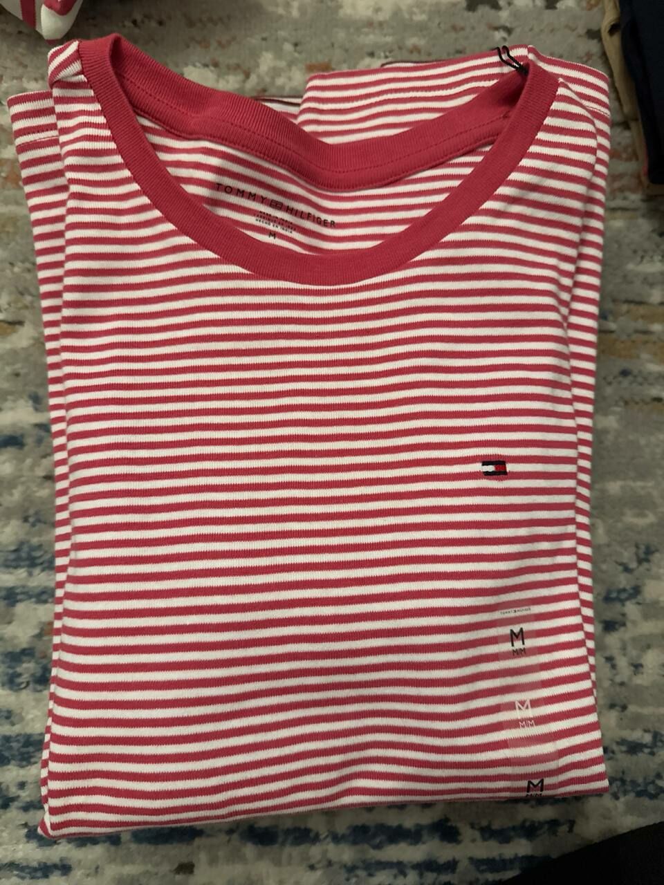 [S] TOMMY HILFIGER STRIPE CREW NECK FAVORITE T-SHIRT,ROSE, 76J5262-640 (STH967)