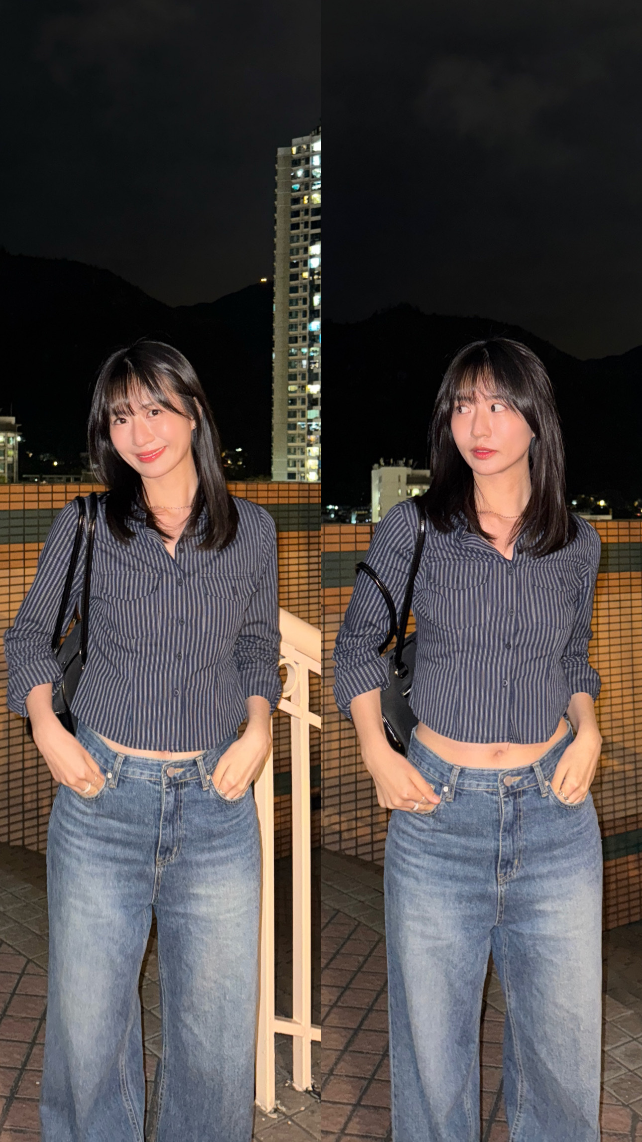 (訂購) 顯身材! 直紋修身雙袋裇衫 T0201 (淺藍/深藍)