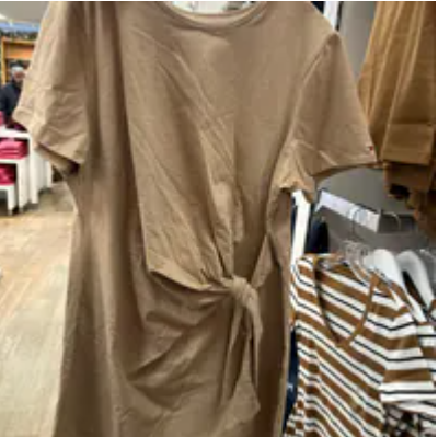 [S] TOMMY HILFIGER SHORT SLEEVE KNOTTED STRETCH DRESS,GOAN SAND, 76J5168-250 (STH972)