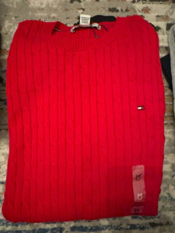 [S] TOMMY HILFIGER LADIES KNIT LONG SLEEVE SWEATER,RED, 76J4735-600 (STH987)