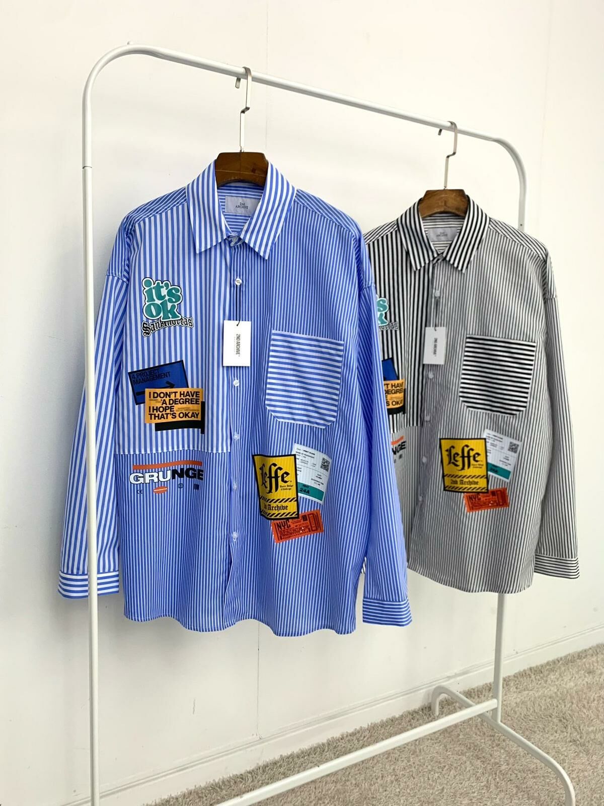 直間英文字圖案長袖恤衫 2nd-203S