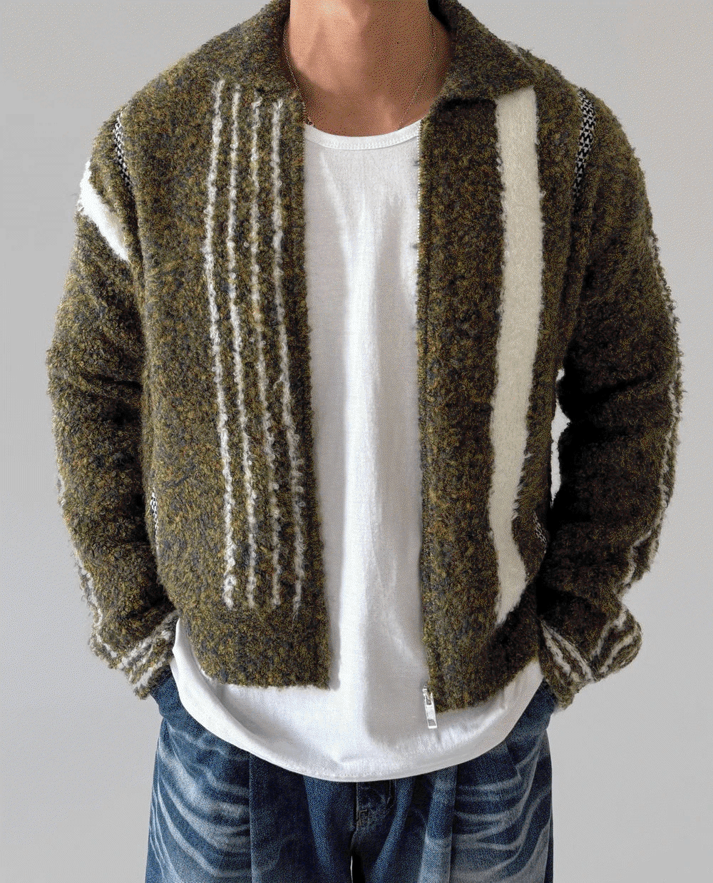 圈圈羊毛針織拉鍊外套