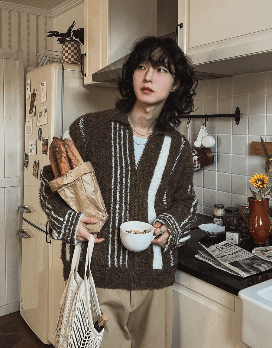 圈圈羊毛針織拉鍊外套