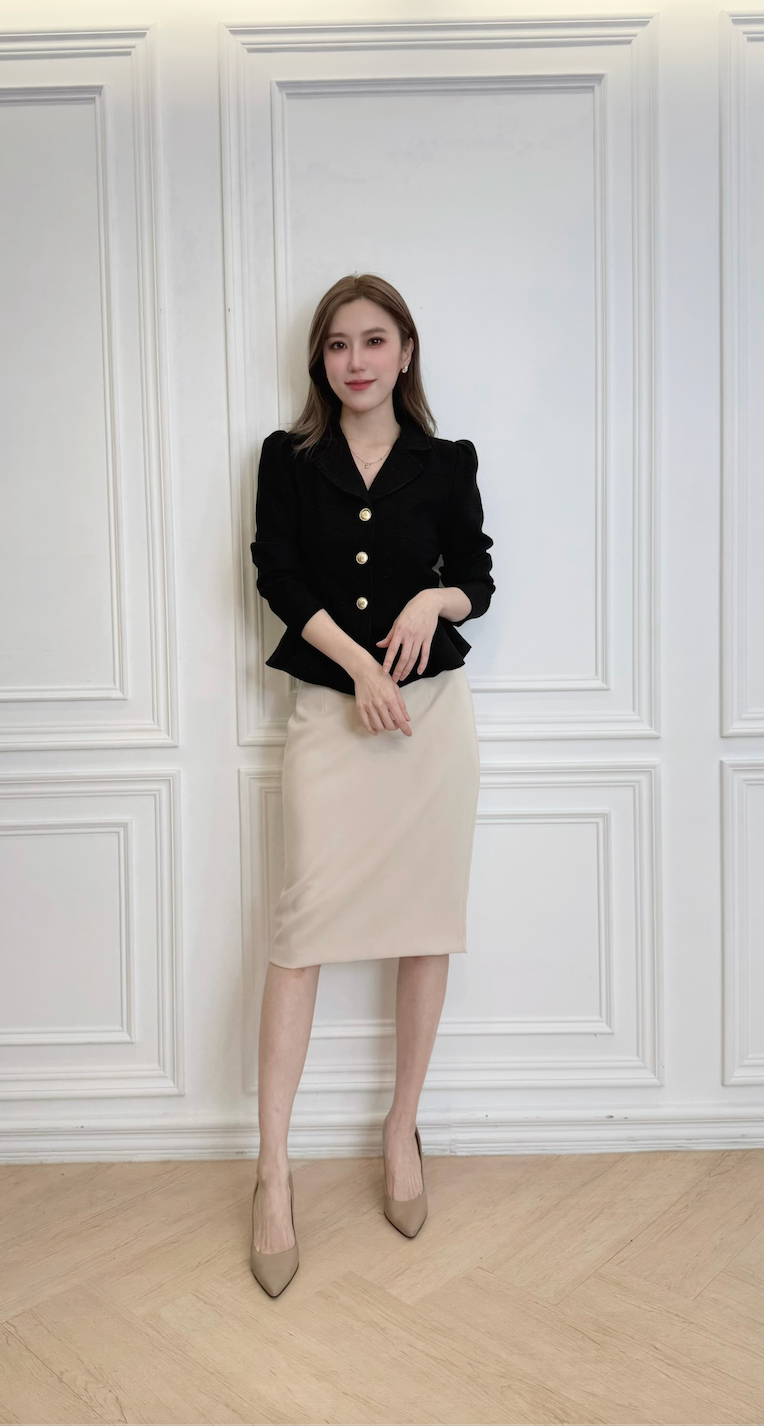 織紋金釦收腰上衣