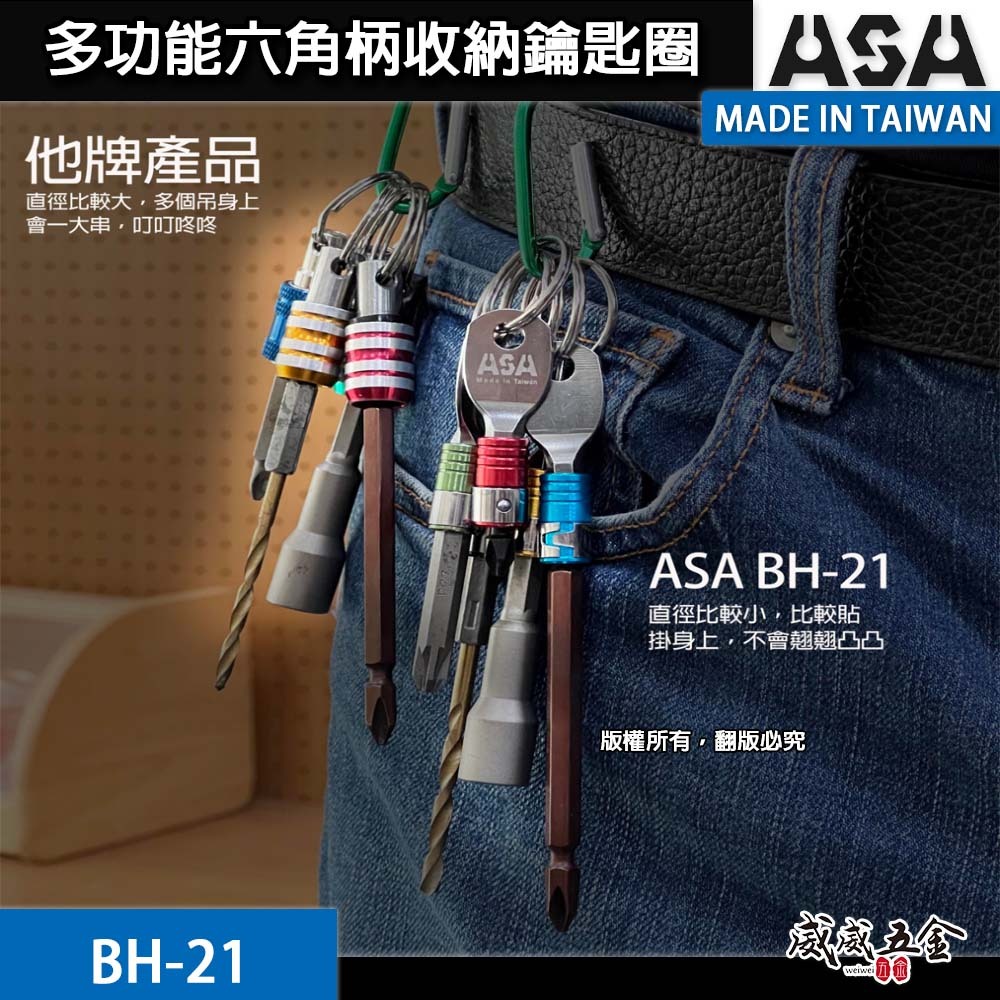 ASA｜BH-21｜單個｜起子頭用快脫接桿鑰匙圈 批頭六角軸快扣 六角軸工具配件扣 起子頭收納鑰匙圈｜台灣製