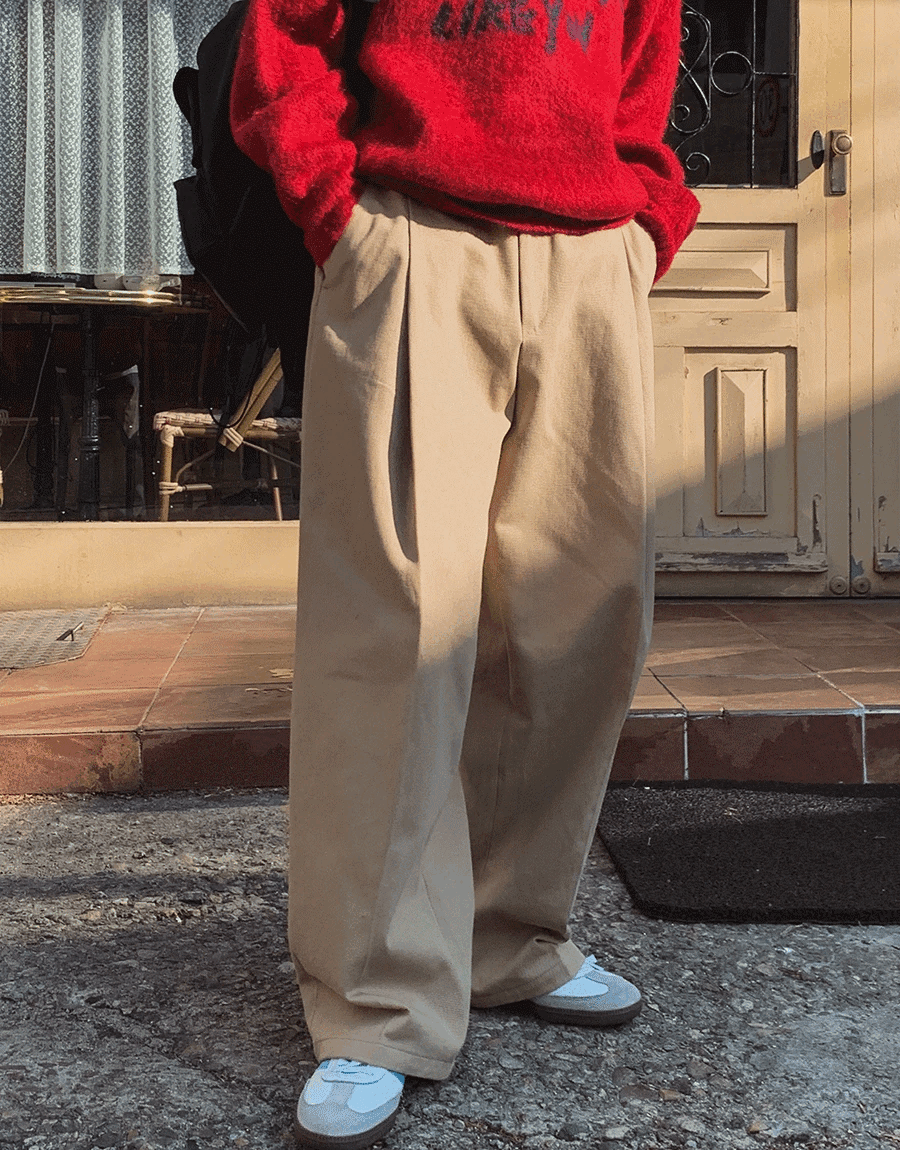 比利單褶半鬆緊休閒褲